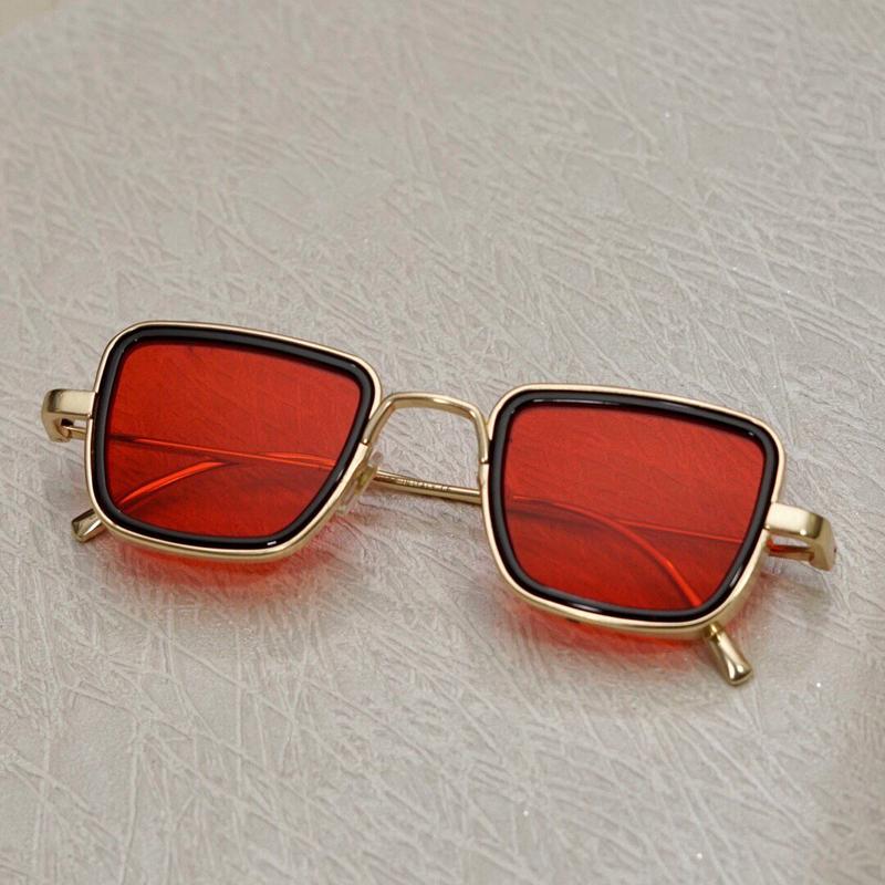 Red And Gold Retro Square SunglassesFor Men And Women-Unique and Classy