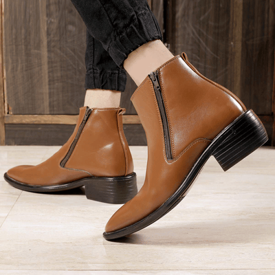 New Arrival Tan Casual Formal Zipper Ankle Boots For Men-Unique and Classy