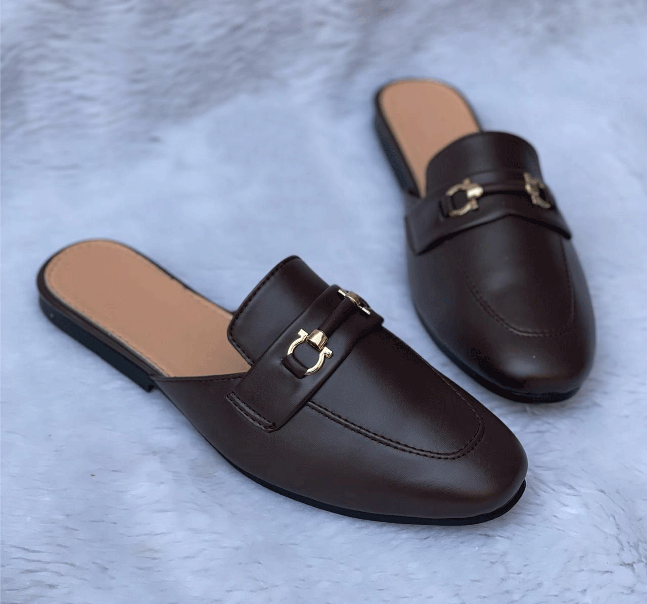Men's Backless Slip On Mule Gold Buckle Loafers Shoes-UniqueandClassy