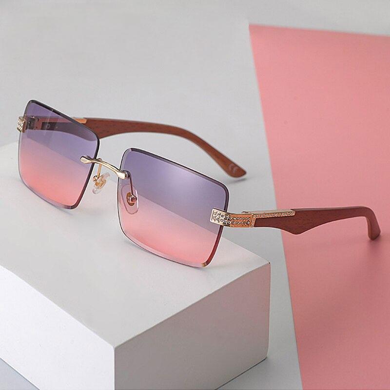 2021 Luxury Vintage Fashion Brand Designer Square Wood Rimless Sunglasses For Men And Women-Unique and Classy