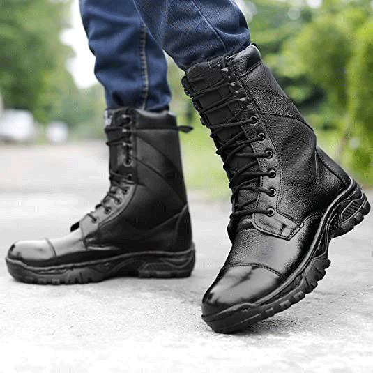 Full Black Pure Leather Army Boots For Men's-Unique and Classy